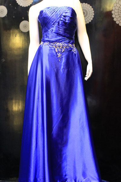 Long Dress Satin Biru 011