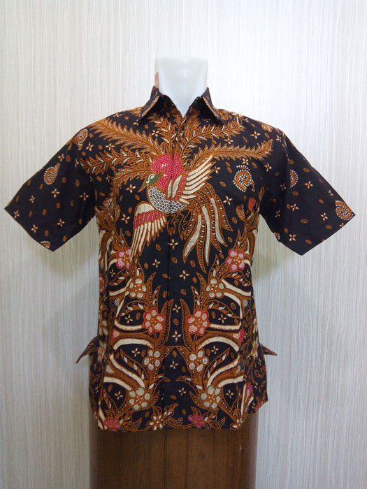 Batik Katun Pria Kemeja Kerja Lengan Pendek Motif Batik Merak